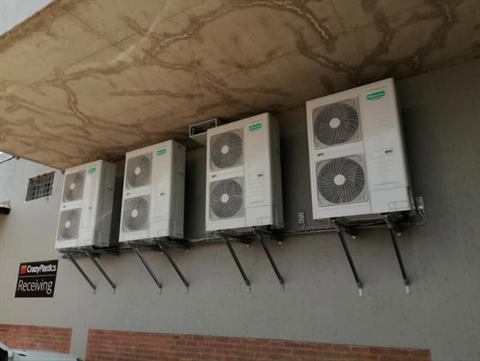 Bank of outdoor condensers at a receiving area
