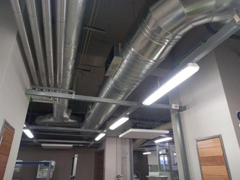 Spiral ducting in a ceiling